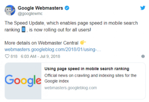 Google Webmasters page speed for local SEO