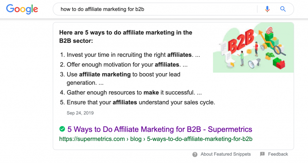 featured snippet example