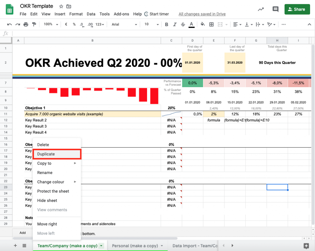 Okr Google Sheet Template