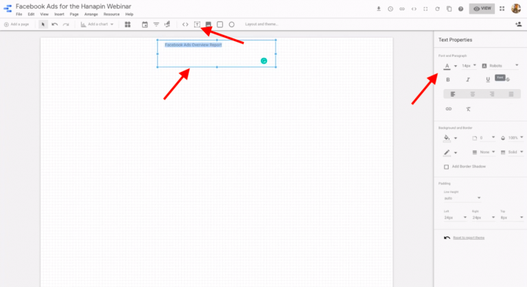 Use the text tool in google data studio
