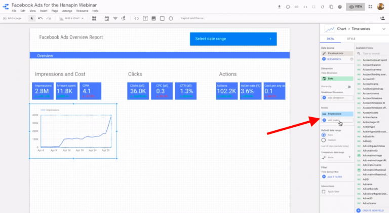 add a metric to time series graph in google data studio