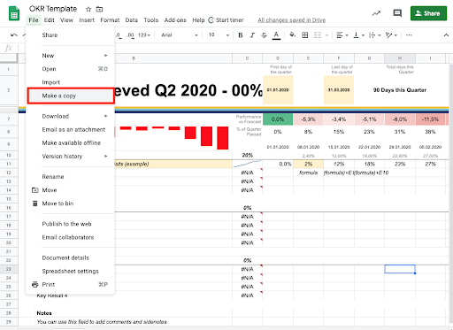 OKR template for google sheets