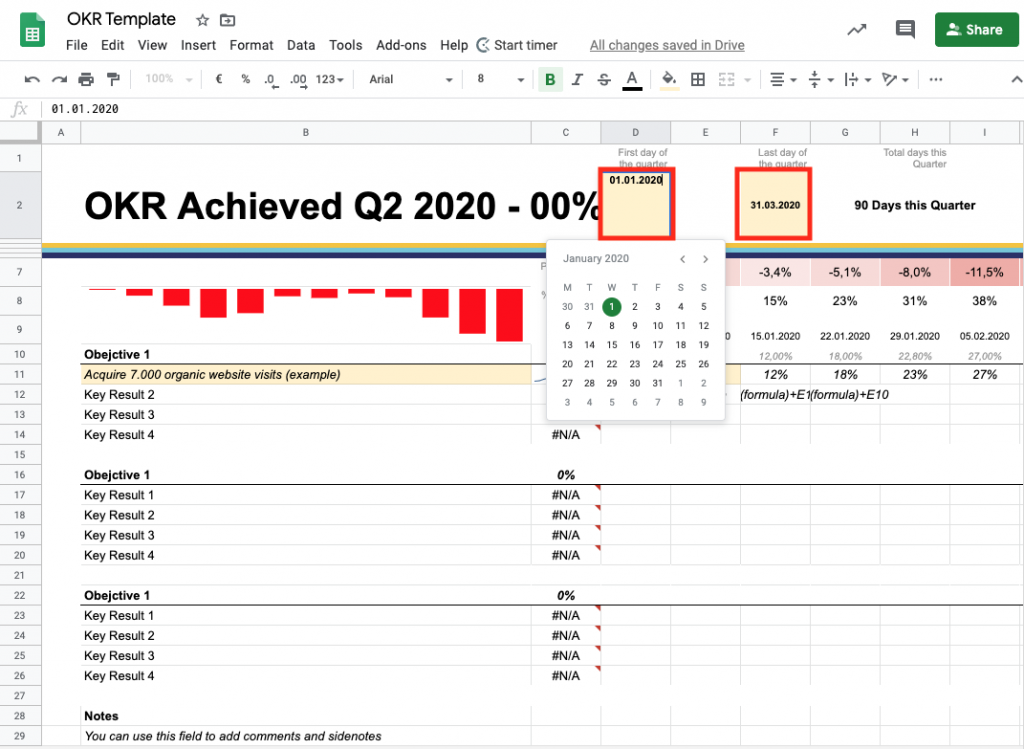 Set a date in OKR google sheet