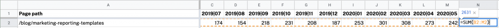 Sum up annual organic traffic from monthly data