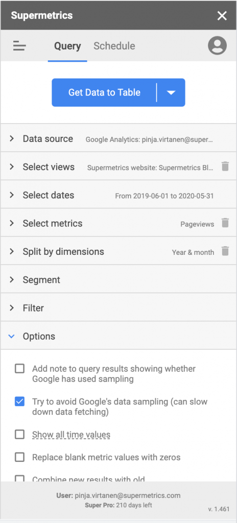 Avoid Google Analytics sampling in Supermetrics for Google Sheets