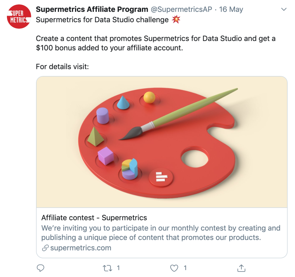 twitter post about affiliate contest
