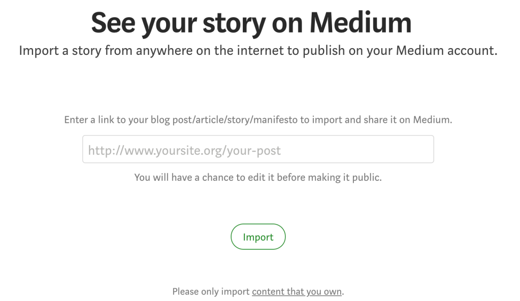 importing content on medium