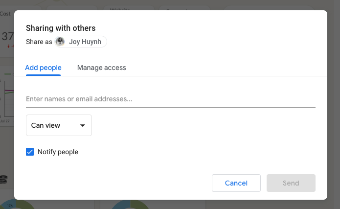 Sharing settings in google data studio