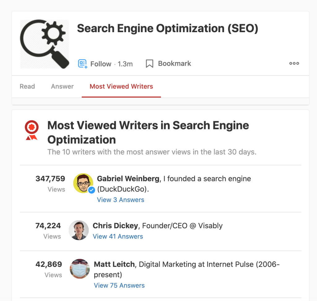 quora topic category for search engine optimization