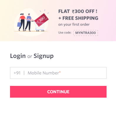 Myntra’s signup page