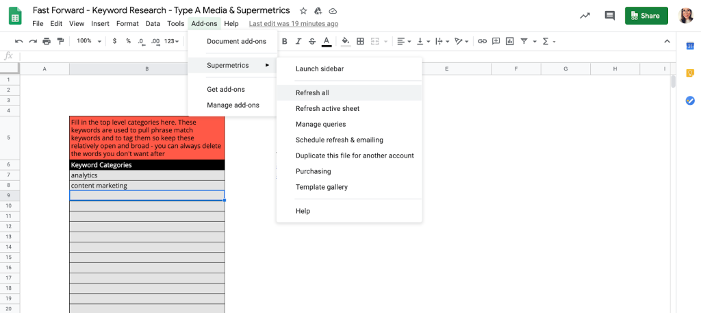 Authenticate Semrush and launch Supermetrics sidebar