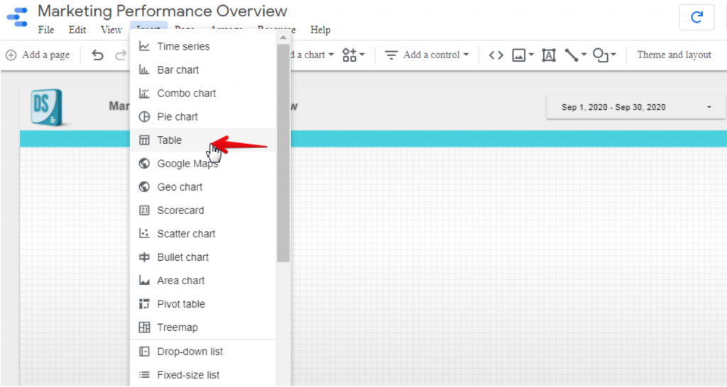 Create a table in Google Data Studio