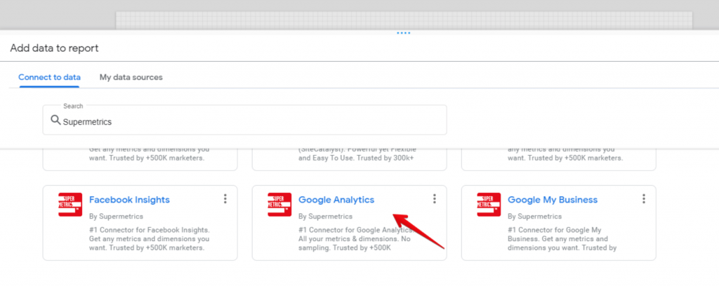 Supermetrics Google Analytics connector in Google Data Studio