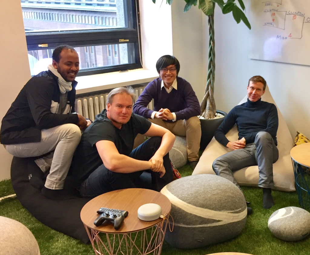 Dawit, Harri, Zhao, and I at our old office in Helsinki in 2016