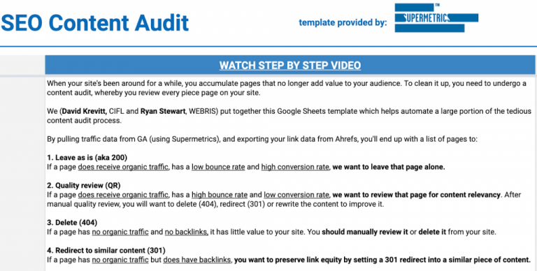 SEO content audit template
