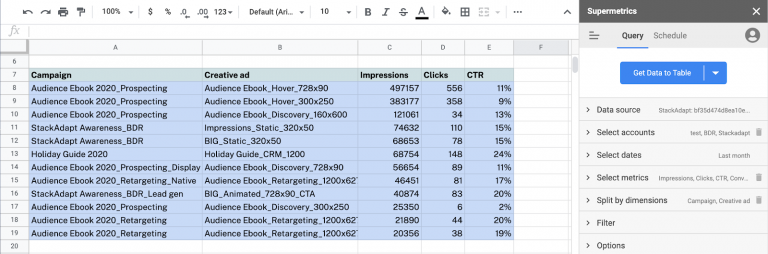 Supermetrics for Google Sheets - creative reporting