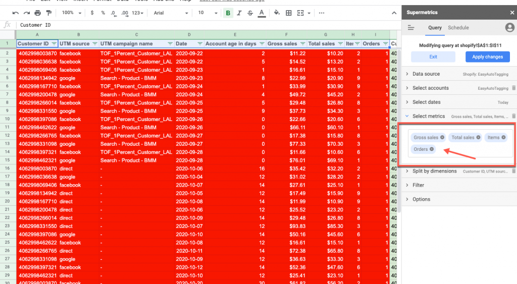 Pull Shopify data to Google Sheets