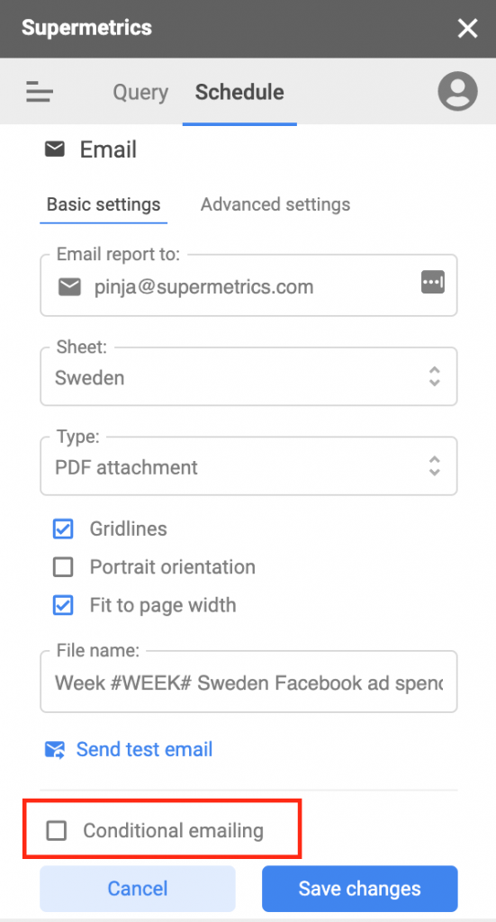 Conditional emailing in Supermetrics for Google Sheets