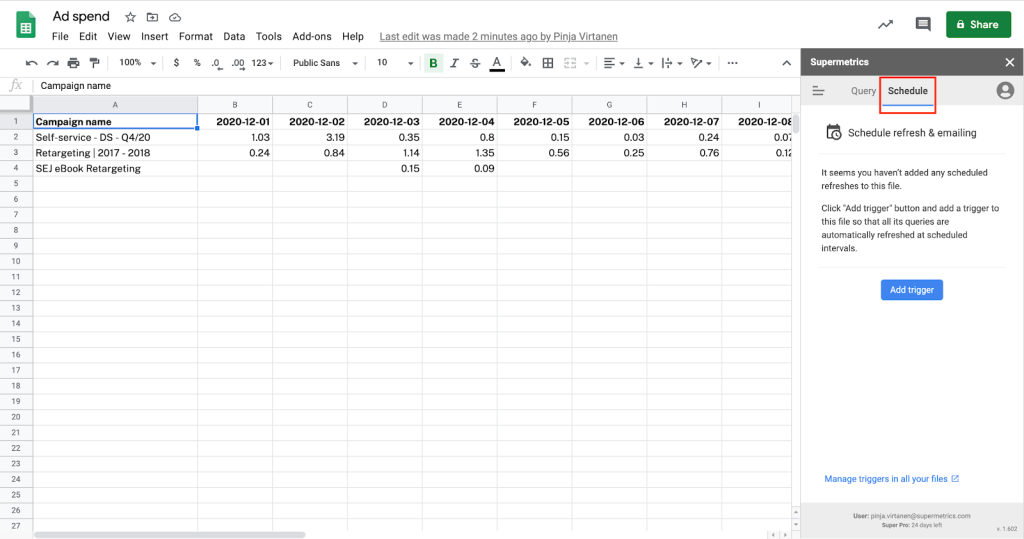 Schedule tab