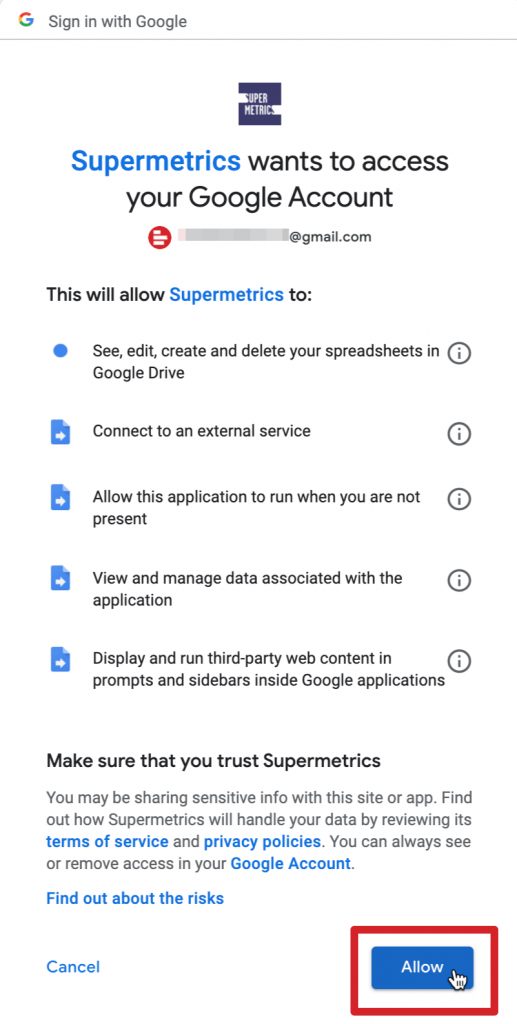 Allow Supermetrics to access your Google account