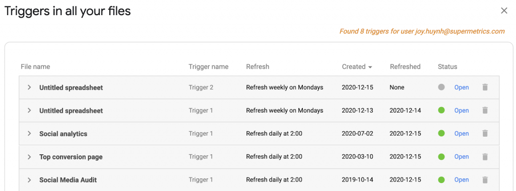 Manage your Supermetrics triggers