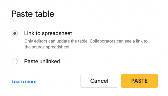 Import Google Sheets table to Google Slides