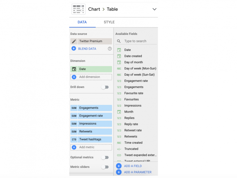query manager on supermetrics for google sheets with twitter as data source