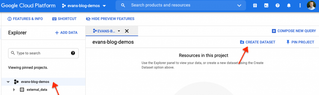 How to create a dataset in BigQuery