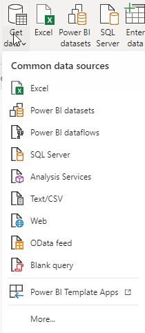 'Get data' view in Power BI