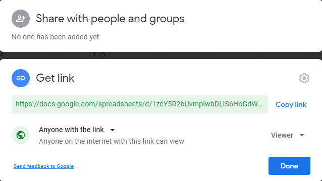 'Get link' view in Google Sheets
