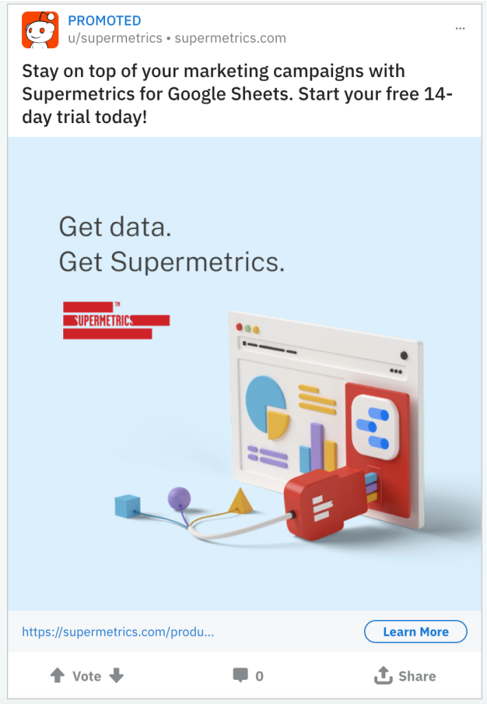 supermetrics advertisement banner on reddit website