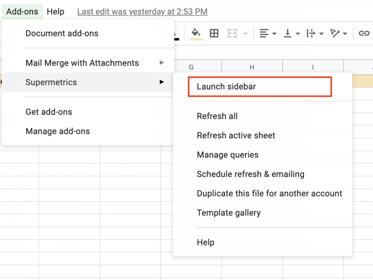 Supermetrics Google Sheets sidebar