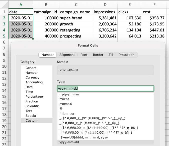 Format date cells in Google Sheets