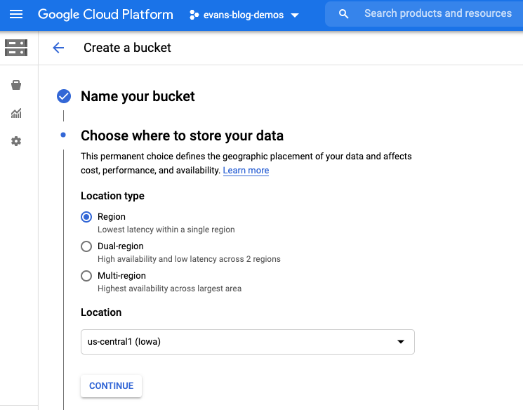 Create a bucket in Google Cloud Storage