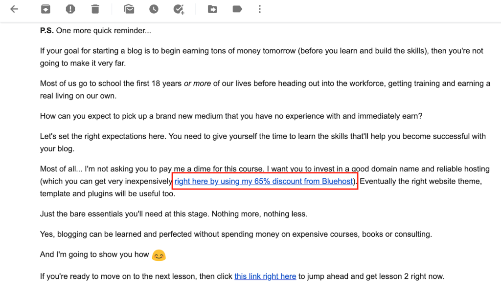affiliate link in an email campaign