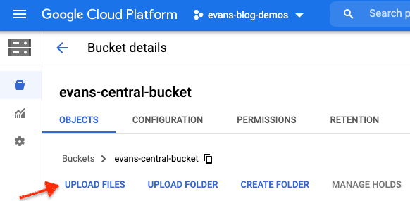 Upload files to Google Cloud Storage