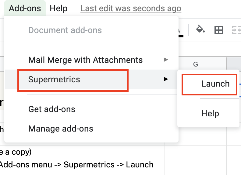 Launch the Supermetrics sidebar in Google Sheets