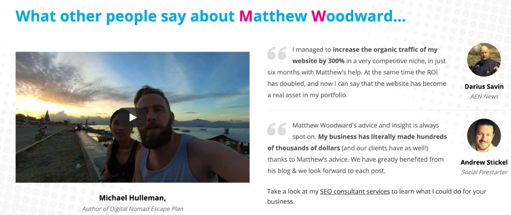 testimonials about matthew woodward