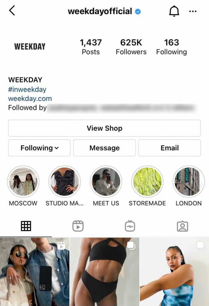 Weekday Instagram account profile view
