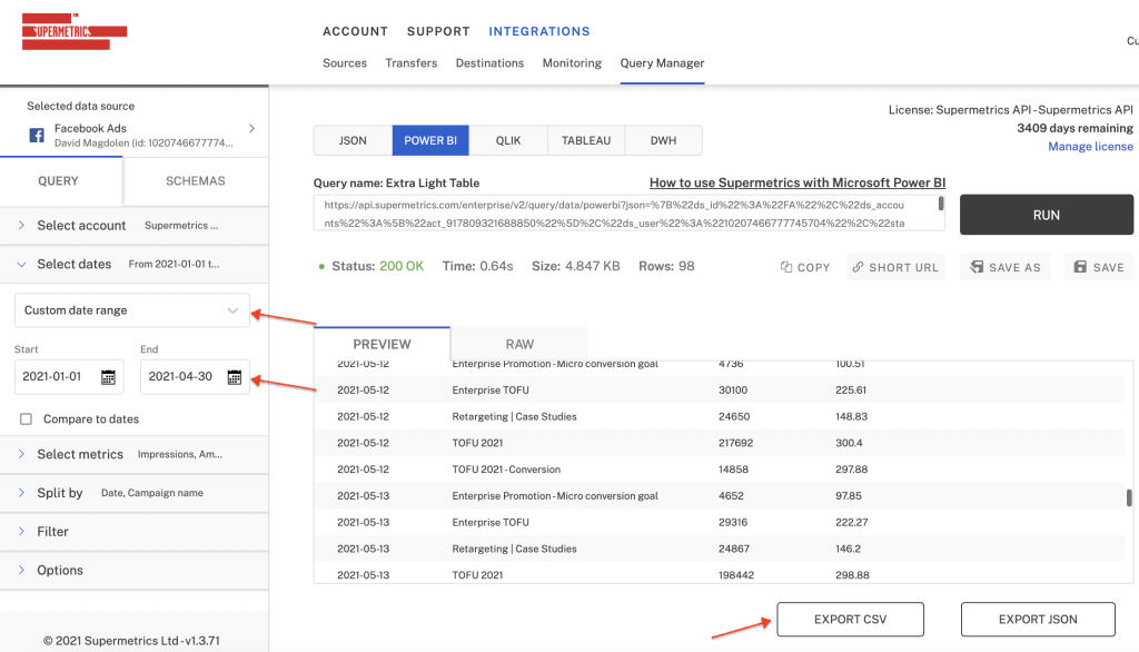 historical data query configuration