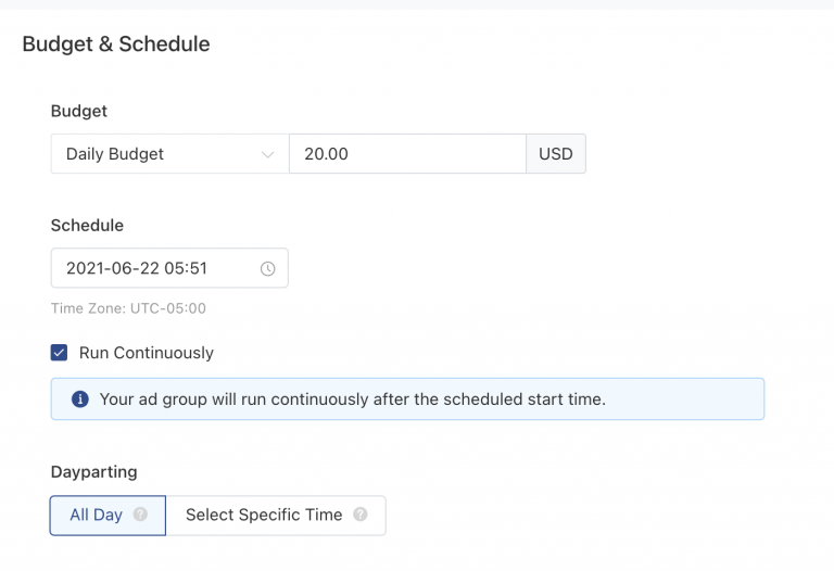 Set up budget schedule for TikTok ad campaign