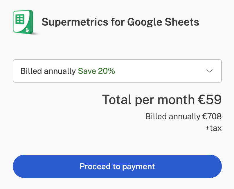 checkout form for supermetrics for google sheets