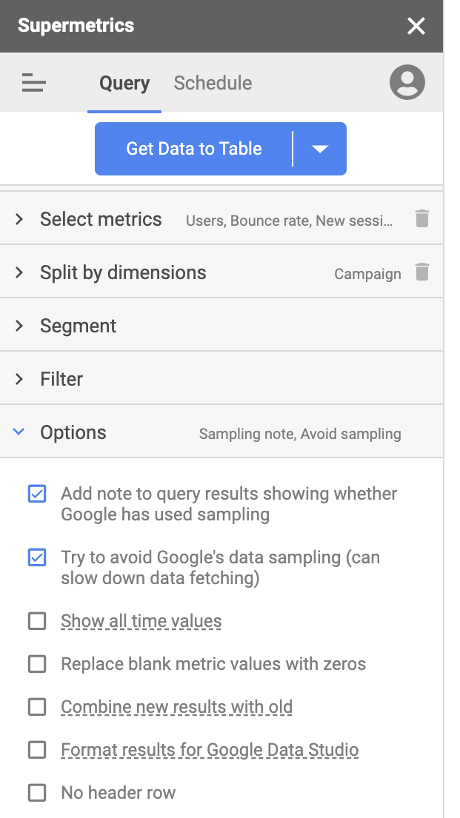 Get unsampled Google Analytics data into Google Sheets with Supermetrics
