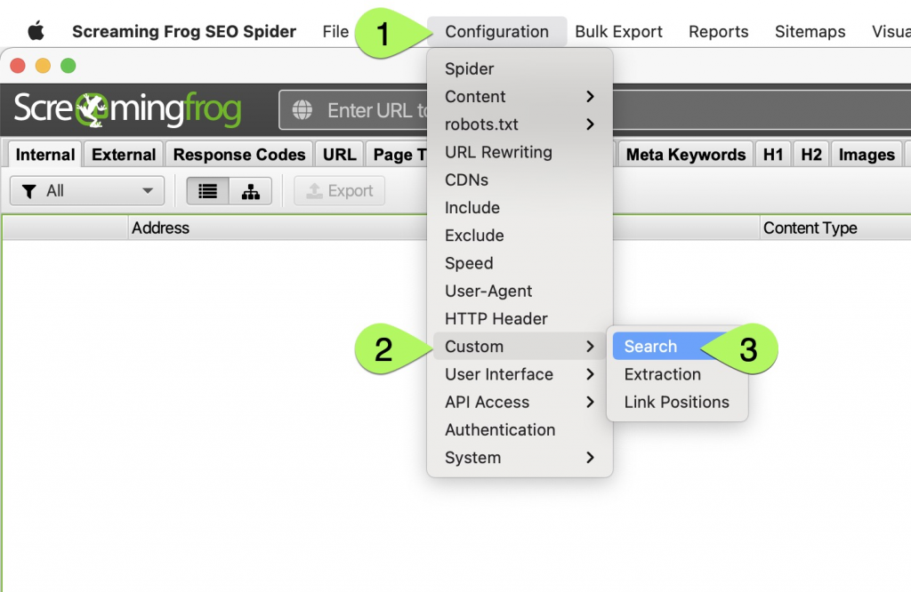 Screaming Frog search