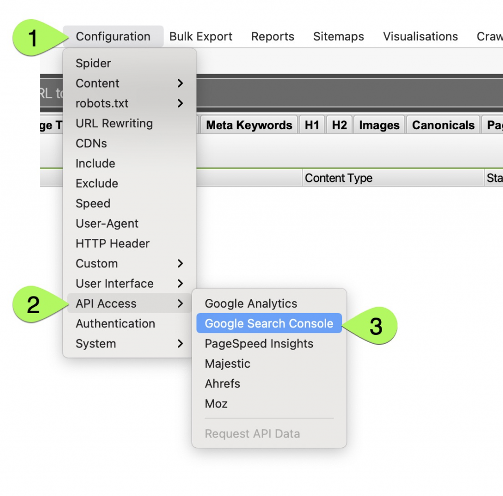 Connecting Screaming Frog to Google Search Console