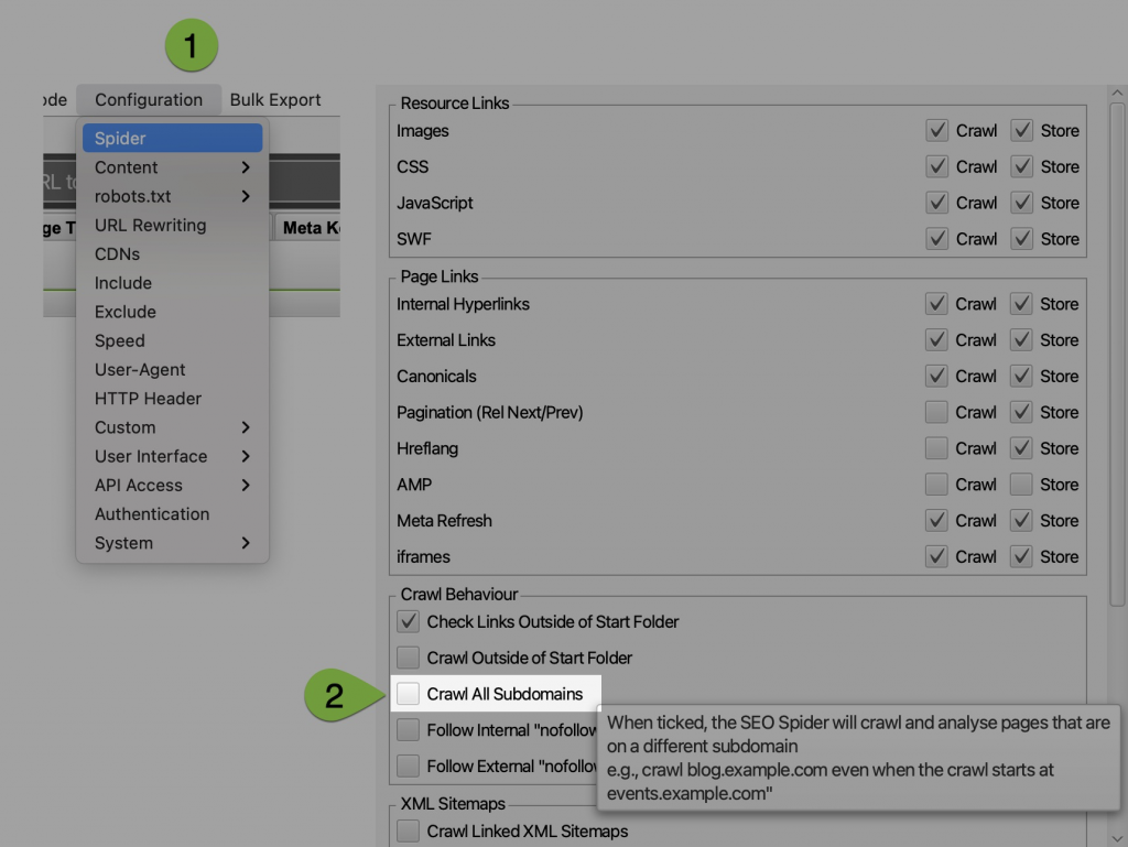 How to crawl all subdomains in Screaming Frog