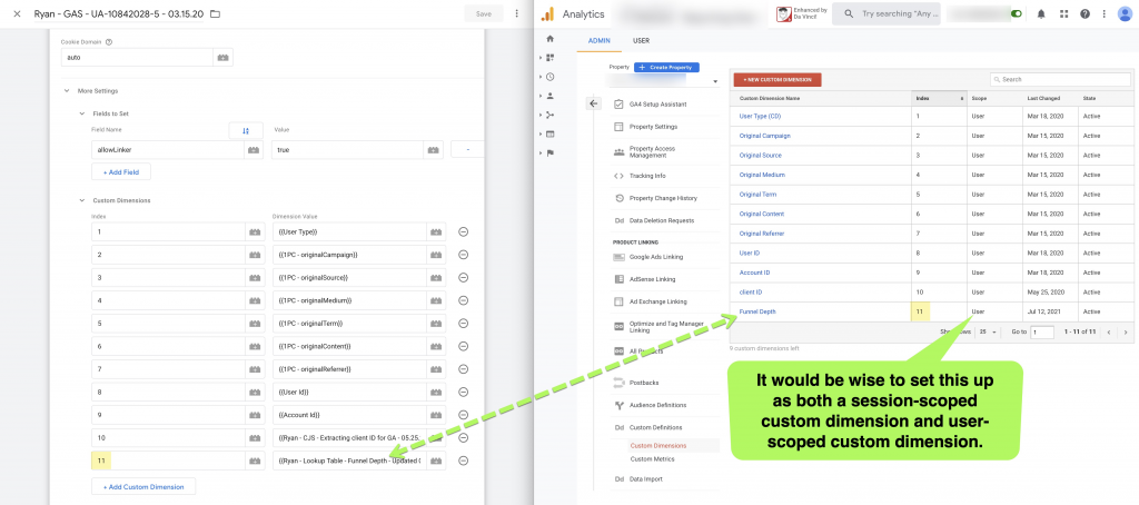 How to match custom dimensions in GTM and GA