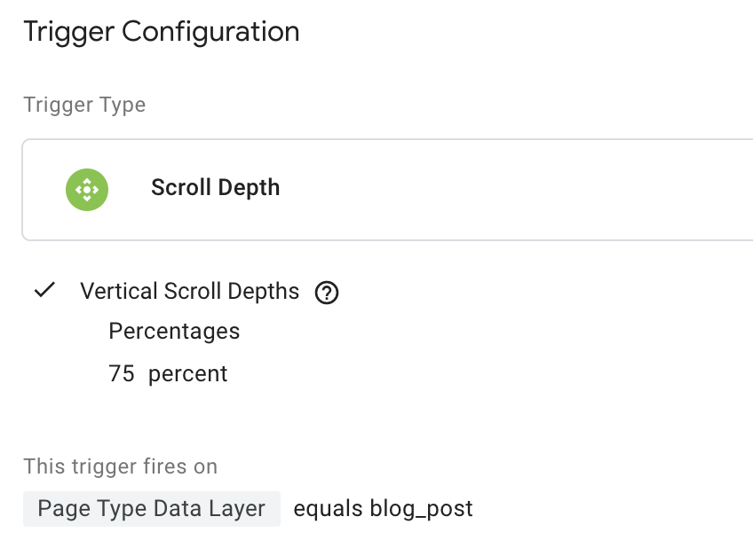 example of a trigger for scroll depth in google tag manager