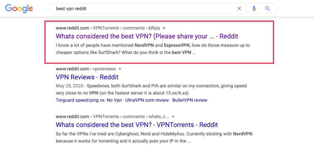 Google search results for VPN
