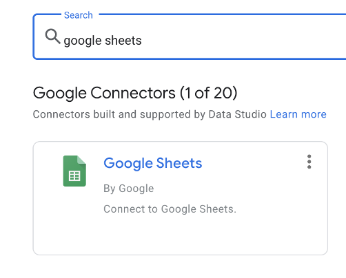Google Sheets Google Data Studio connector